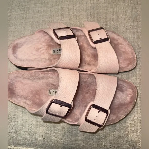 Birkenstock Microfiber Shearling Sandal - Desert Dust Rose - Picture 2 of 8